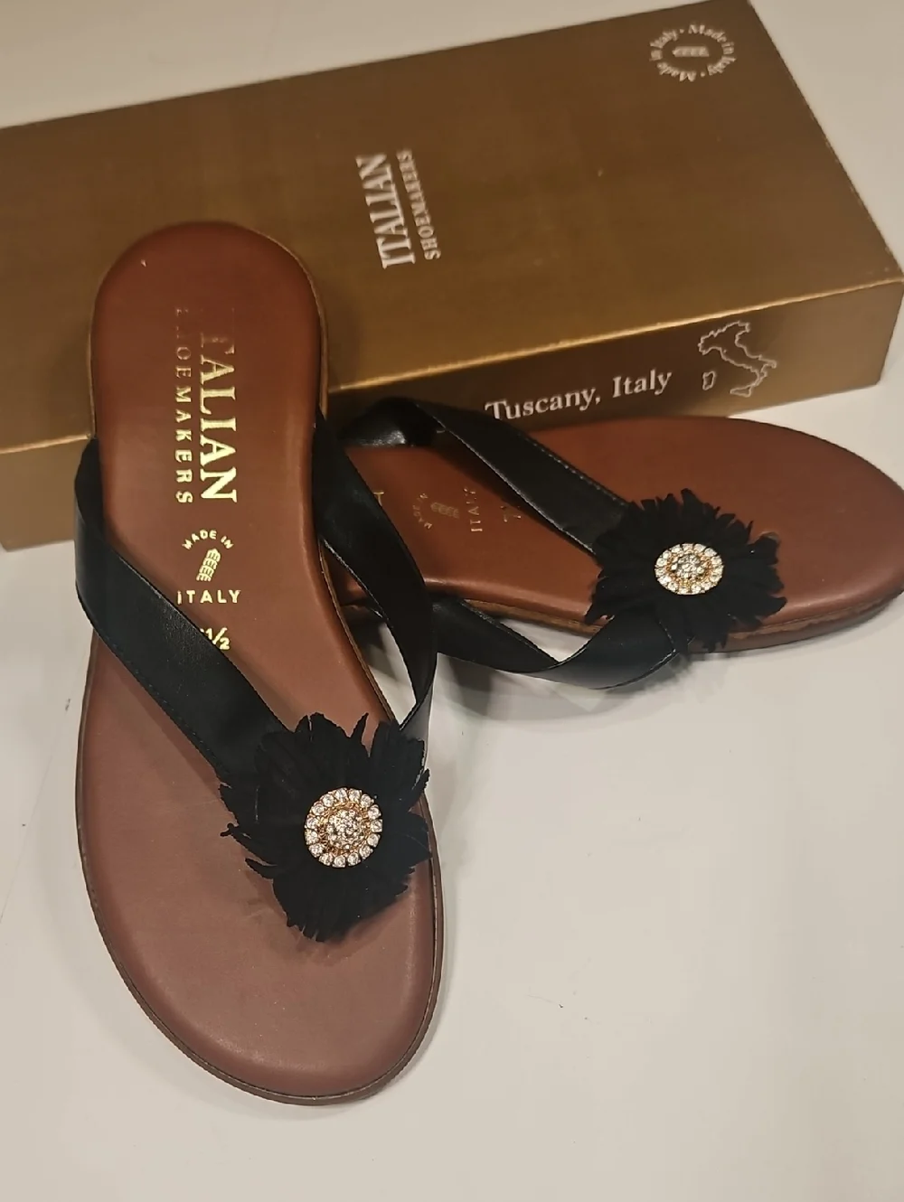 Italian Shoemakers Black Floral Jewel Slip-On Sandals - Picture 1 of 4
